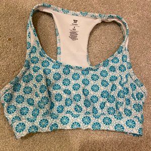 Blue and white sports bra